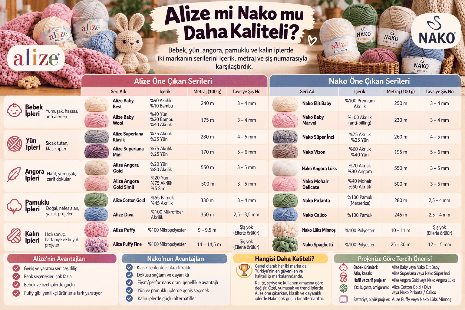 Alize mi Nako mu? Seri Seri Örgü İpi Karşılaştırması
