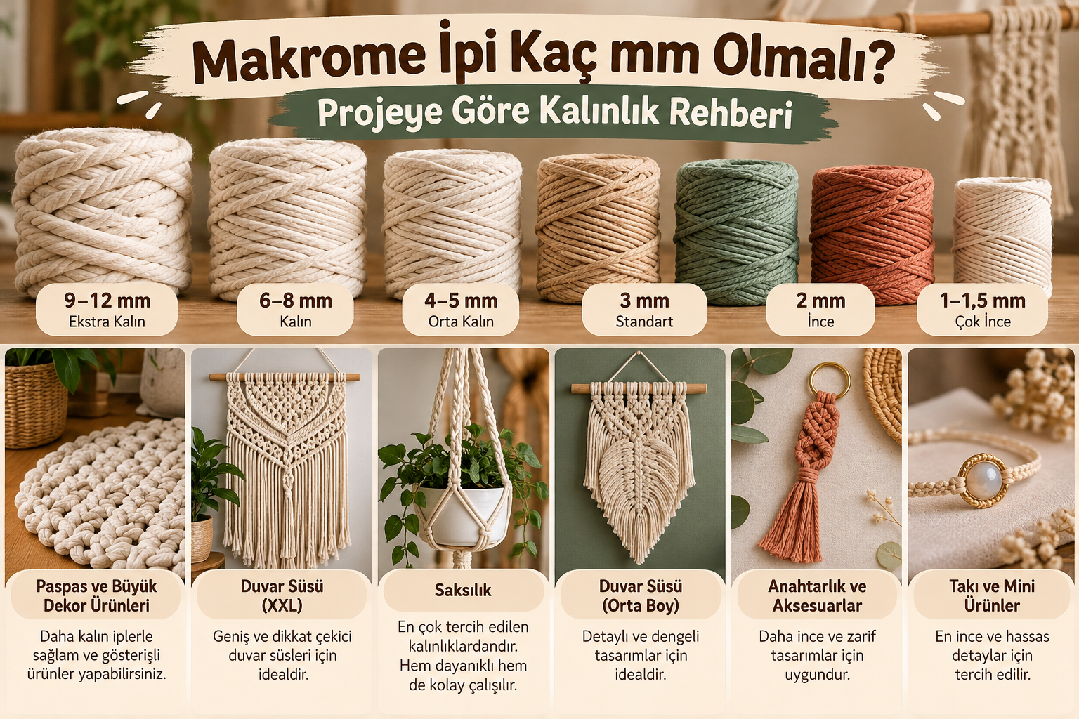 Makrome İpi Kaç mm Olmalı? Projeye Göre Kalınlık Rehberi