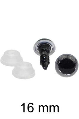  - AMİGURUMİ VİDALI GÖZ ŞEFFAF SİYAH 16mm
