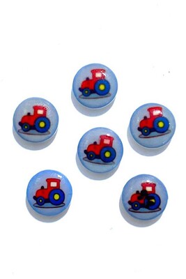  - BUTTON BABY 1166 BLUE TRACTOR 6 PIECES