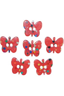  - BUTTON BABY 1189 RED BUTTERFLY 6 PIECES