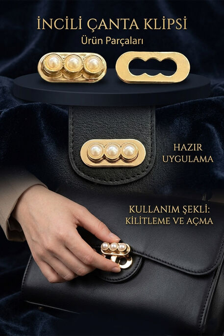  - ÇANTA KLİPSİ İNCİLİ T MODEL GOLD