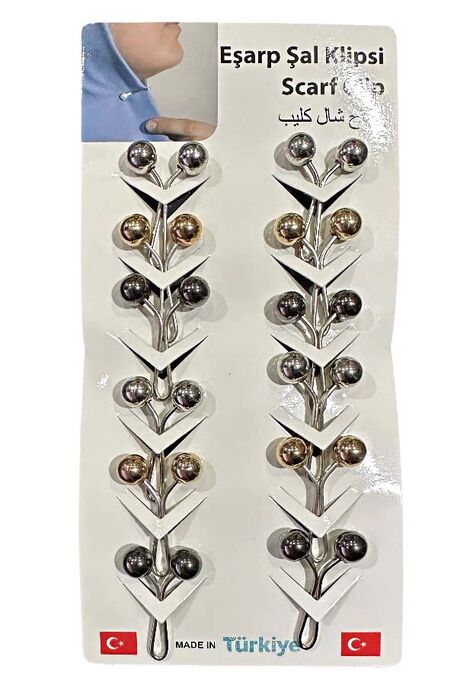 - EŞARP ŞAL KLİPSİ 03 KARIŞIK 12 Lİ