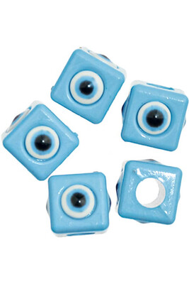  - EVIL EYE BEAD 15 MM SQUARE 01 BABY BLUE 5 PEICES