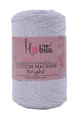 HOBİTU YARNS - HOBİTU COTTON MACRAME BRİGHT 120 Beyaz-Gümüş