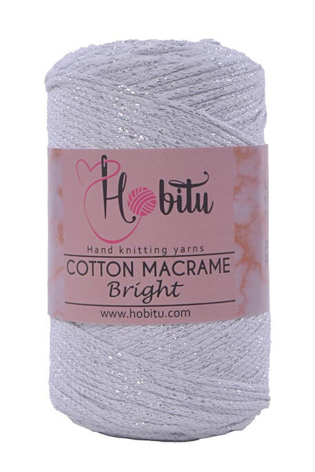 HOBİTU YARNS - HOBİTU COTTON MACRAME BRİGHT 120 Beyaz-Gümüş