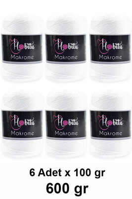 HOBİTU YARNS - HOBİTU MAKROME 600 GR 6 Lİ PAKET 001 İnci Beyazı