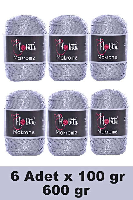 HOBİTU YARNS - HOBİTU MAKROME 600 GR 6 Lİ PAKET 061 Metalik Gri