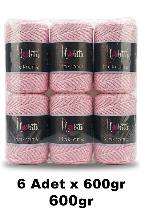 HOBİTU YARNS - HOBİTU MAKROME 600 GR 6 Lİ PAKET 072 Soft Pembe