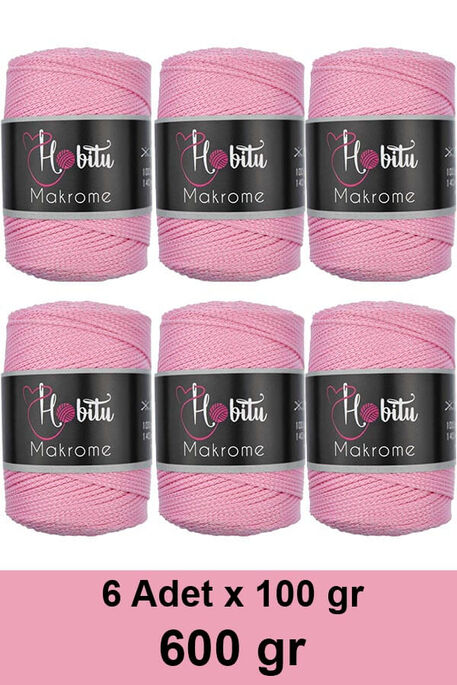 HOBİTU YARNS - HOBİTU MAKROME 600 GR 6 Lİ PAKET 074 Pembe