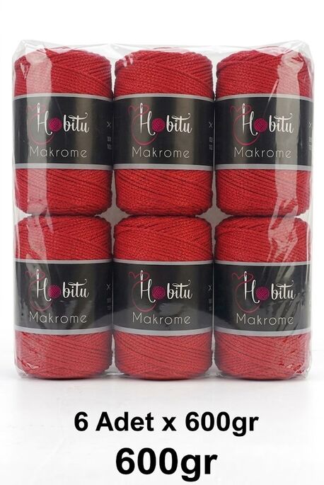 HOBİTU YARNS - HOBİTU MAKROME 600 GR 6 Lİ PAKET 100 Kırmızı