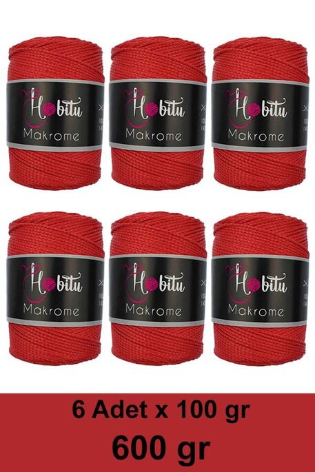 HOBİTU YARNS - HOBİTU MAKROME 600 GR 6 Lİ PAKET 100 Kırmızı