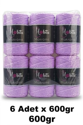 HOBİTU YARNS - HOBİTU MAKROME 600 GR 6 Lİ PAKET 130 Lila