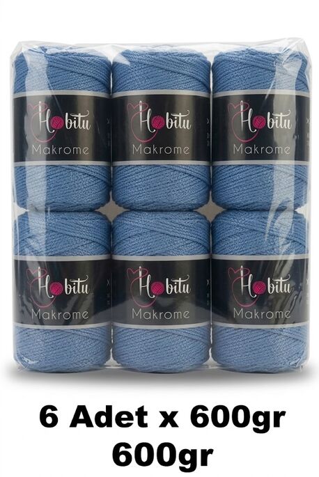 HOBİTU YARNS - HOBİTU MAKROME 600 GR 6 Lİ PAKET 220 Mavi