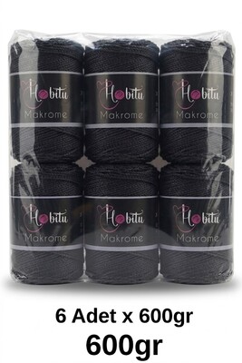 HOBİTU YARNS - HOBİTU MAKROME 600 GR 6 Lİ PAKET 270 Siyah