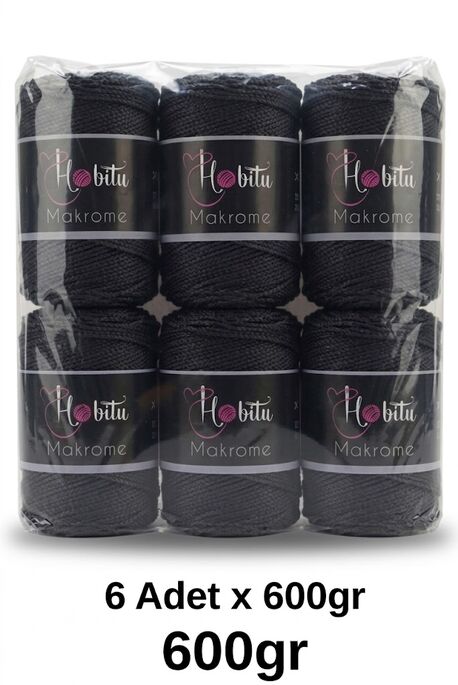 HOBİTU YARNS - HOBİTU MAKROME 600 GR 6 Lİ PAKET 270 Siyah