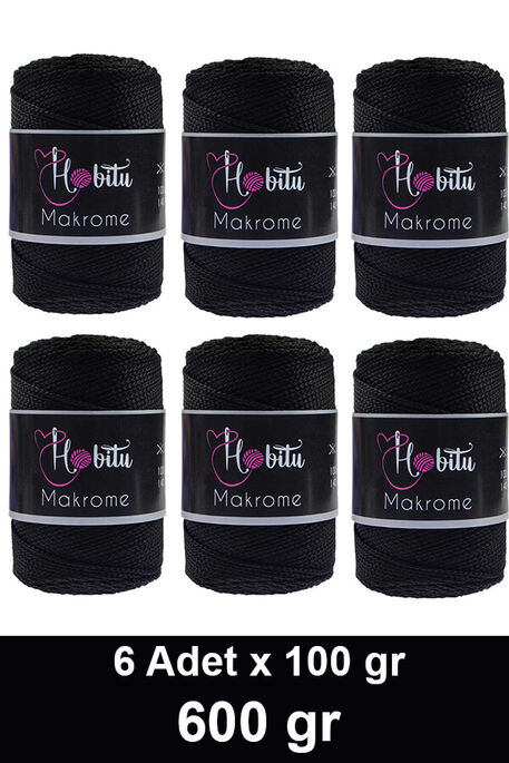 HOBİTU YARNS - HOBİTU MAKROME 600 GR 6 Lİ PAKET 270 Siyah