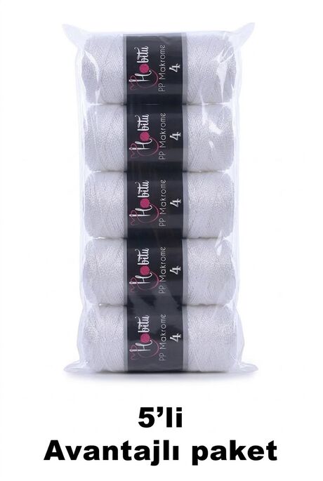 HOBİTU YARNS - HOBİTU MAKROME NO:4 200GR 5 Lİ PAKET 001 İnci Beyazı