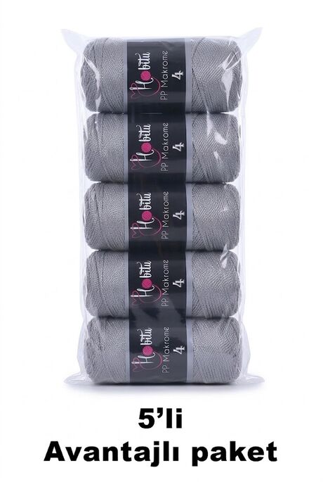 HOBİTU YARNS - HOBİTU MAKROME NO:4 200GR 5 Lİ PAKET 060 Açık Gri