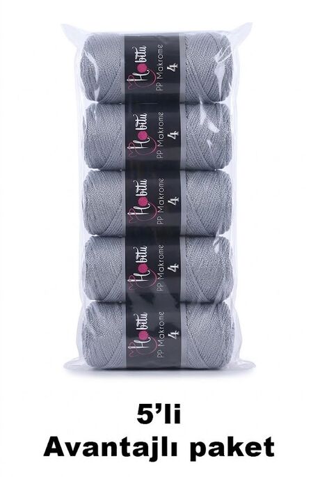 HOBİTU YARNS - HOBİTU MAKROME NO:4 200GR 5 Lİ PAKET 061 Metalik Gri