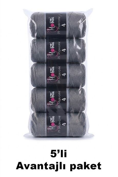 HOBİTU YARNS - HOBİTU MAKROME NO:4 200GR 5 Lİ PAKET 064 Gri