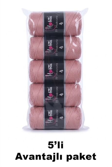 HOBİTU YARNS - HOBİTU MAKROME NO:4 200GR 5 Lİ PAKET 072 Soft Pembe