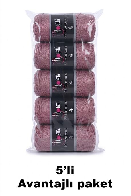 HOBİTU YARNS - HOBİTU MAKROME NO:4 200GR 5 Lİ PAKET 090 Gül Kurusu