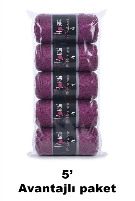 HOBİTU YARNS - HOBİTU MAKROME NO:4 200GR 5 Lİ PAKET 160 Mürdüm