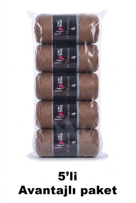 HOBİTU YARNS - HOBİTU MAKROME NO:4 200GR 5 Lİ PAKET 200 Kızıl Kahve