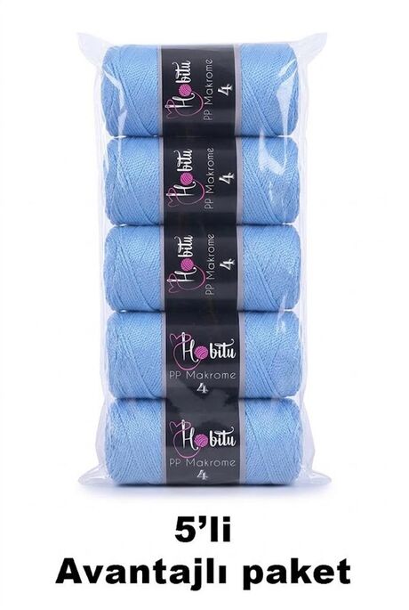 HOBİTU YARNS - HOBİTU MAKROME NO:4 200GR 5 Lİ PAKET 220 Mavi