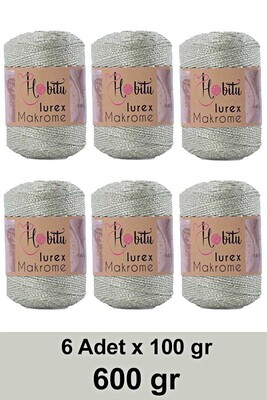 HOBİTU YARNS - HOBİTU MAKROME SİMLİ LUREX 6 LI PAKET 016 Vanilya-Gümüş