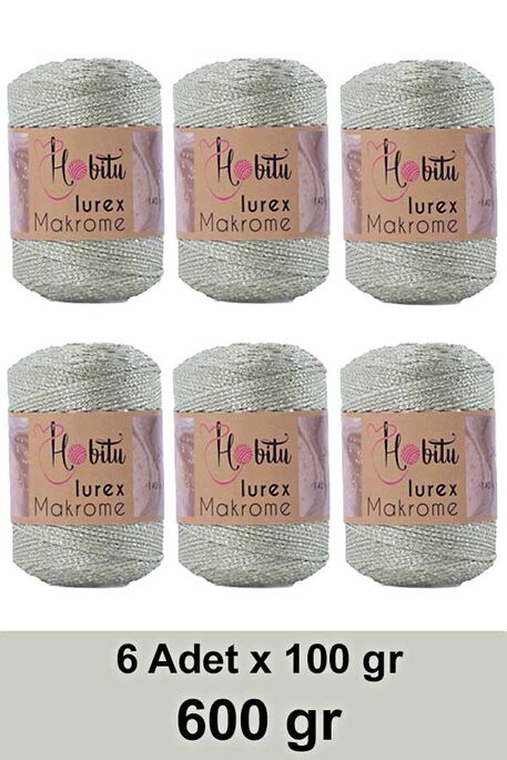 HOBİTU YARNS - HOBİTU MAKROME SİMLİ LUREX 6 LI PAKET 016 Vanilya-Gümüş