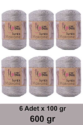 HOBİTU YARNS - HOBİTU MAKROME SİMLİ LUREX 6 LI PAKET 030 Açık Bej-Gümüş