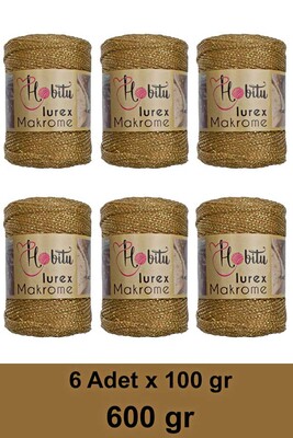 HOBİTU YARNS - HOBİTU MAKROME SİMLİ LUREX 6 LI PAKET 044 Kamel-Altın