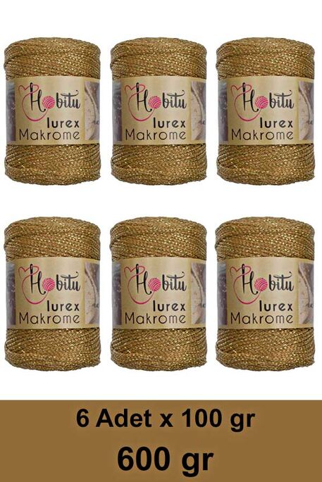 HOBİTU YARNS - HOBİTU MAKROME SİMLİ LUREX 6 LI PAKET 044 Kamel-Altın