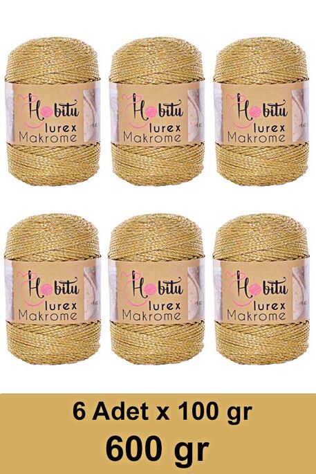 HOBİTU YARNS - HOBİTU MAKROME SİMLİ LUREX 6 LI PAKET 050 Altın-Altın