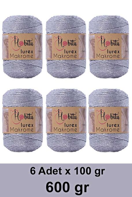 HOBİTU YARNS - HOBİTU MAKROME SİMLİ LUREX 6 LI PAKET 060 Açık Gri-Gümüş