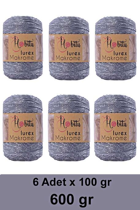 HOBİTU YARNS - HOBİTU MAKROME SİMLİ LUREX 6 LI PAKET 064 Gri-Gümüş