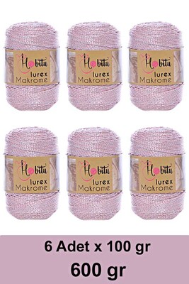 HOBİTU YARNS - HOBİTU MAKROME SİMLİ LUREX 6 LI PAKET 072 Pudra Gümüş