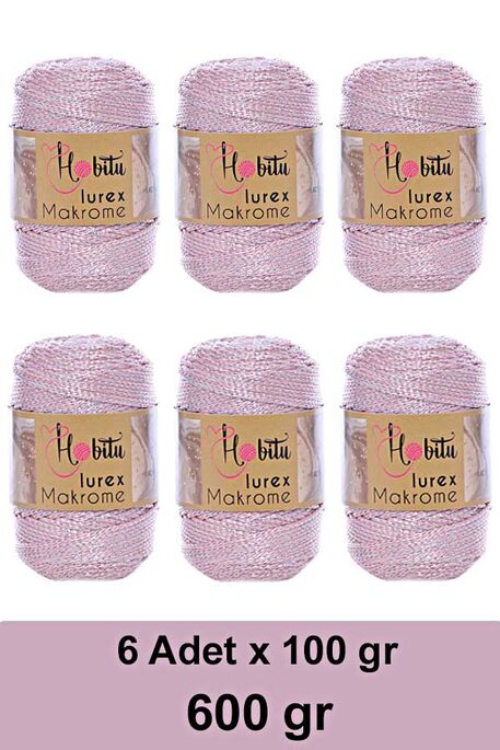 HOBİTU YARNS - HOBİTU MAKROME SİMLİ LUREX 6 LI PAKET 072 Pudra Gümüş