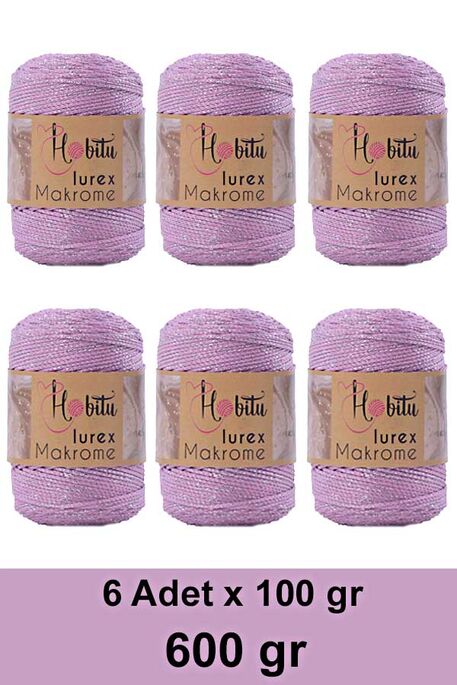 HOBİTU YARNS - HOBİTU MAKROME SİMLİ LUREX 6 LI PAKET 074 Pembe-Gümüş