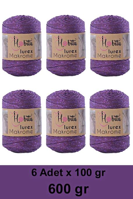 HOBİTU YARNS - HOBİTU MAKROME SİMLİ LUREX 6 LI PAKET 160 Mürdüm-Mürdüm