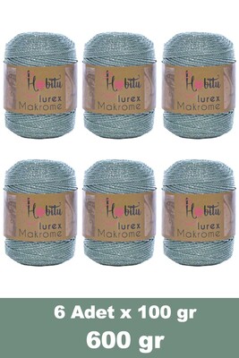 HOBİTU YARNS - HOBİTU MAKROME SİMLİ LUREX 6 LI PAKET 168 Çağla-Gümüş