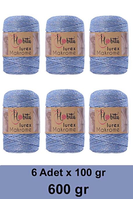 HOBİTU YARNS - HOBİTU MAKROME SİMLİ LUREX 6 LI PAKET 220 Mavi-Gümüş