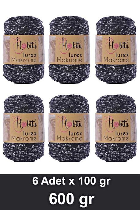 HOBİTU YARNS - HOBİTU MAKROME SİMLİ LUREX 6 LI PAKET 270-02 Siyah-Gümüş