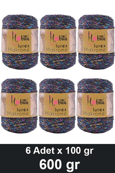 HOBİTU YARNS - HOBİTU MAKROME SİMLİ LUREX 6 LI PAKET 270-04 Siyah-Multicolor