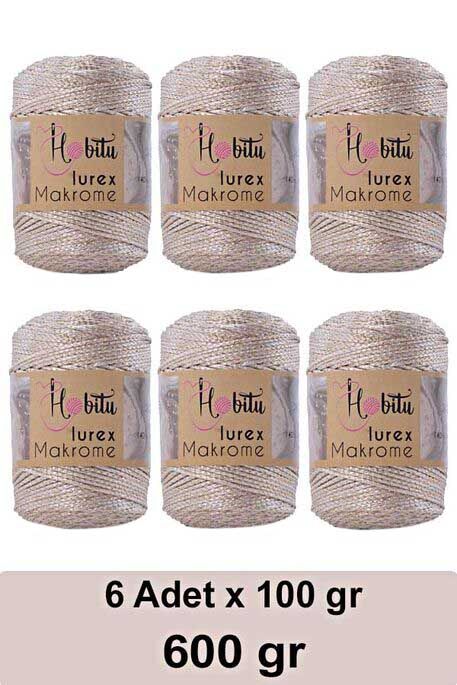 HOBİTU YARNS - HOBİTU MAKROME SİMLİ LUREX 600 GR 6 LI PAKET 016-02 Krem-Altın