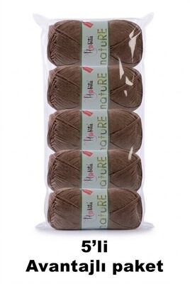 HOBİTU YARNS - HOBİTU NATURE 5 Lİ PAKET 118 Açık Kahve