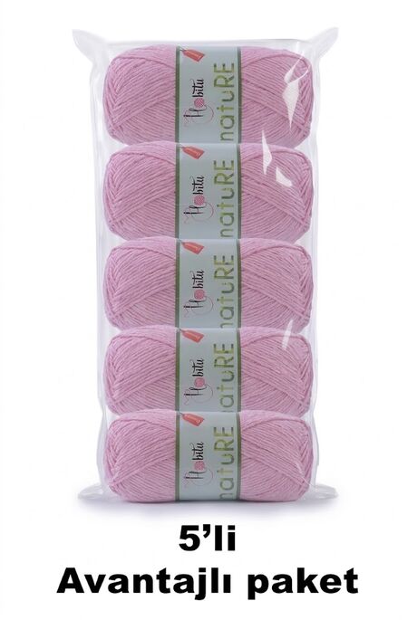 HOBİTU YARNS - HOBİTU NATURE 5 Lİ PAKET 162 Toz Pembe