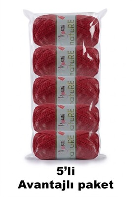 HOBİTU YARNS - HOBİTU NATURE 5 Lİ PAKET 173 Kırmızı